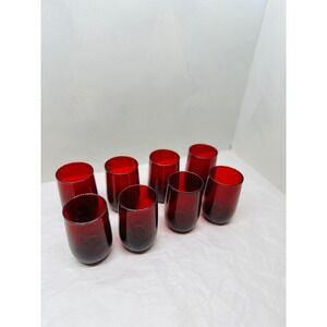 Vintage 1960s Anchor Hocking Ruby Red Roly Poly Glasses Set Of 8 3.5in